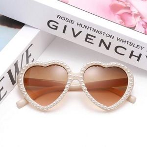Faux Pearl Beige/White Heart Sunglasses